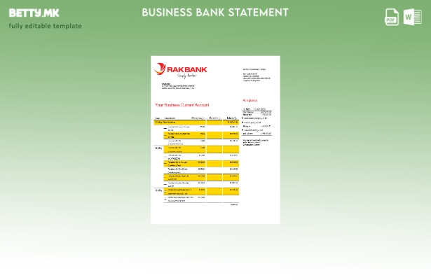 модерен стил Извод на претпријатие за сметка на Rakbank Шаблон Word и PDF